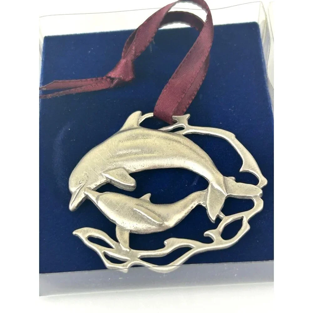 Lindsay Claire Fine Pewter Dolphin Ornament Coastal Ornament Christmas Holiday